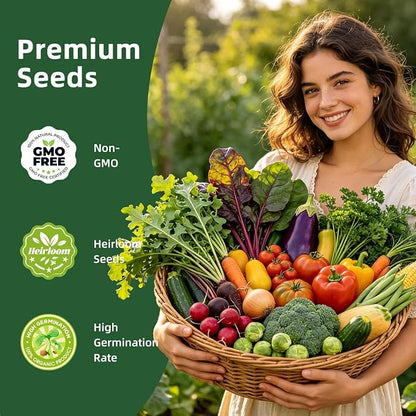 40 Vegetable & Herb Seeds Vault Kit with Sweet Basil, Cherry Tomato, Romaine Lettuce, 20,000+ Garden Seeds for Indoor Outdoor Planting