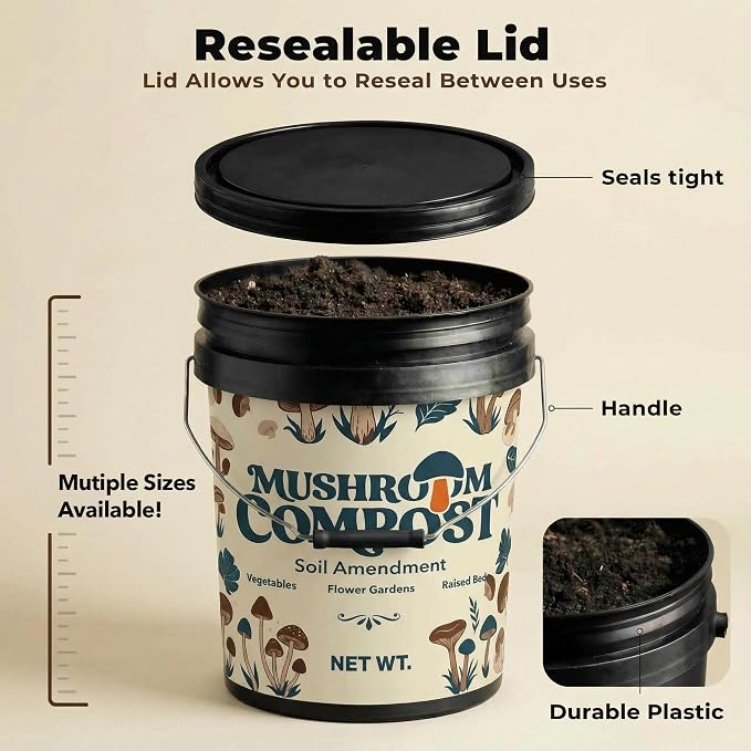 Mushroom Soil Compost Pail, Organic Nutrient-Rich Garden Soil for Vegetables, Flowers, Raised Beds, Lawn & Planting Mix (6 lb)