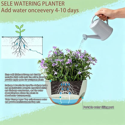 Set of 4-8 Inch Self Watering Hanging Planters for Indoor Outdoor，Hanging Plant Pots with Drainage & Removable Tray, Hanging Pots Holder for Ivy, Pothos, Ferns, Balcony & Patio, Green Brown