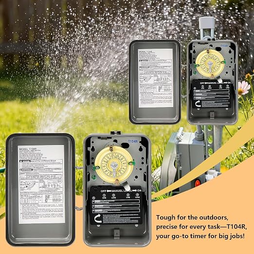 T104R Pool Timer Replacement, 24-Hour Mechanical Timer Switch for Pool Pump | 208-277V 40A DPST Mechanical pool timers, in a Type 3R outdoor metal box - 24-hour timers for Pump Lights HVAC Systems