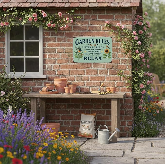 Smilelife Plants Gifts Garden Rules Vintage Tin Sign for Garden Patio Porch Yard She Shed Decor 8x12 Inch (3945)