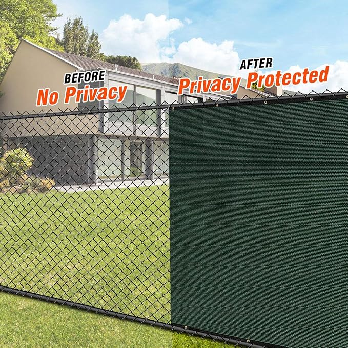 iCover 6x50ft Privacy Screen Fence, Outdoor Fencing Panels, Garden Windscreen Mesh Shade Sail Net Barrier, Include Reinforced Bindings and Brass Grommets Cable Zip Ties, Green