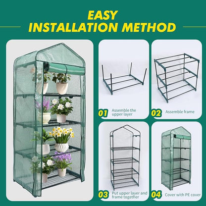 MaxWorks 4-Tier Portable Walk-in Greenhouse – 27" x 19" x 63" – Tall Mini Plant Grow House with Clear PE Cover & Steel Frame – Indoor/Outdoor Shelter for Seedlings, Herbs, or Flowers (51962)