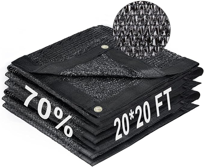 LOVE STORY 20x20FT 70% Black Shade Cloth Sun Shade Net with Grommets Sunblock Net Mesh Tarp for Garden,Plants Cover,Greenhouse and Patio