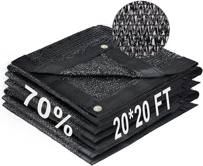 LOVE STORY 20x20FT 70% Black Shade Cloth Sun Shade Net with Grommets Sunblock Net Mesh Tarp for Garden,Plants Cover,Greenhouse and Patio