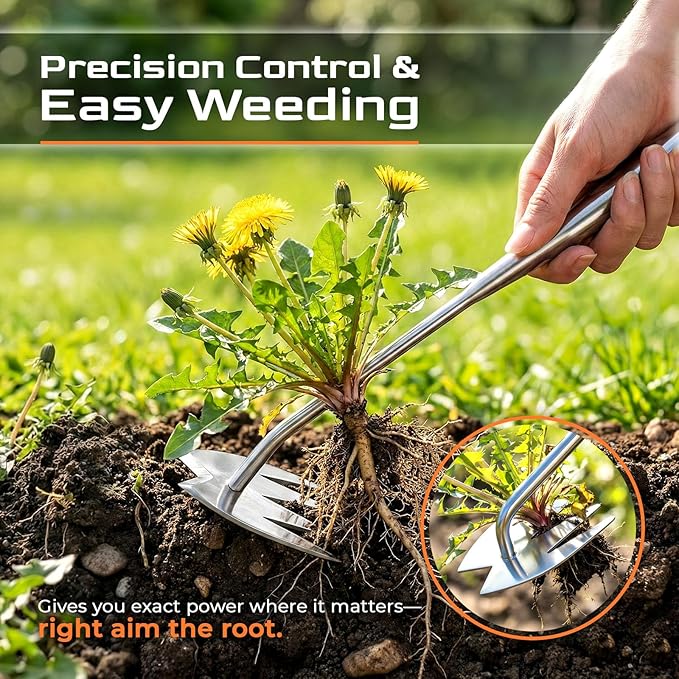 LOOHOI Garden Hand Weeder Tool, Heavy-Duty Stainless Steel Weeding Tool for Deep Root Removal, Portable Garden Weed Removal Tool for Lawn, Flower Beds & Yard