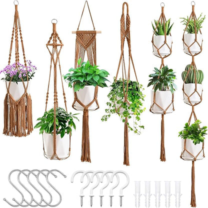 SFENNGPET Macrame Plant Hangers, 6Pack Hanging Planters for Indoor Plants w/ 6 Set Hangers Kit Handmade Macromay Plant Hangers Indoor Flower Pots Holder Stand for Boho Home Décor (POTS NOT Included)