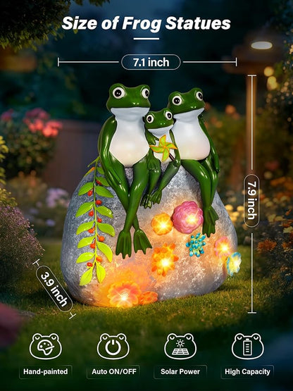 Guhope Solar Garden Statues, Outdoor Frog Decor with Succulent and 6 LED Lights, Outside Yard Figurine Decor for Garden, Lawn, Patio, Balcony, Porch, Unique Gifts for Mom Grandma
