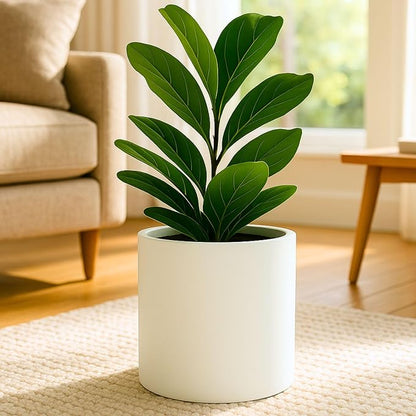 Fox & Fern Large Indoor Planter, Modern Large Plant Pot for Indoor or Outdoor, UV and Frost Resistant - 10 Inch, Matte White Flower Pot with Hide Saucer, Lightweight