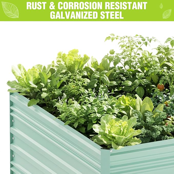 WORKPRO 7.5x4x2ft Outdoor Galvanized Raised Garden Bed, Rust-Resistant Planter Raised Beds for Vegetable, Flowers, Herbs, Light Green