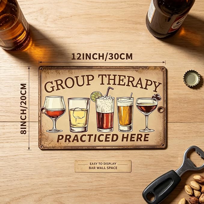 Vintage Metal Sign Group Therapy Practiced Here Tin Sign Funny Walll Decor for Bar Kitchen Pubs Cafe Home Garage 12×8 Inch
