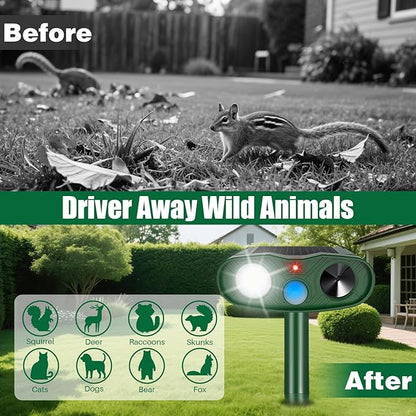 Sonic Fortress Pro Deer Repellent Devices, Solar Ultrasonic Racoon Squirrel Repellent Outdoor IP65 Motion Activated Animal Repeller Cat Deterrent Light to Scare Rabbit Dog Skunk Out of Garden Yard(4)