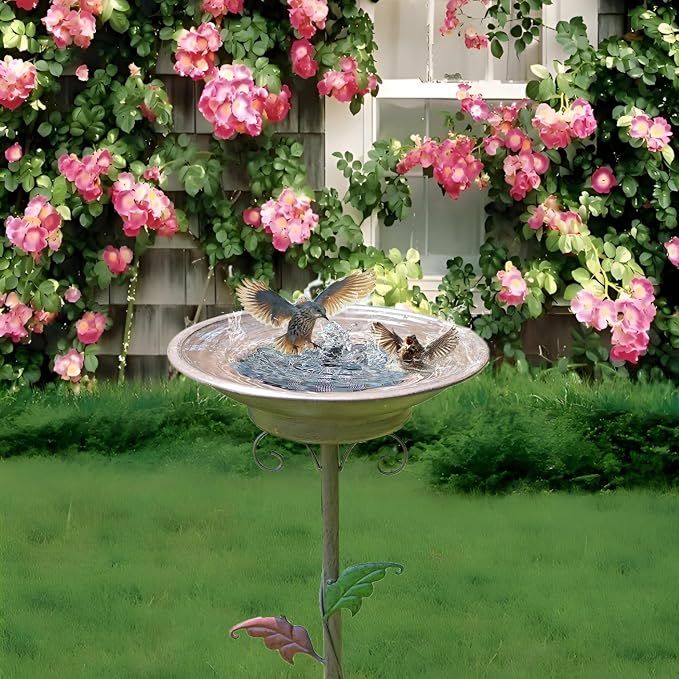 31”H Solar Bird Bath for Outside,Metal Bird Bath with Solar Fountain | Solar Fountain Bird Bath with Metal Stake,Solar Powered Bird Bath for Outdoor Garden Yard Decor