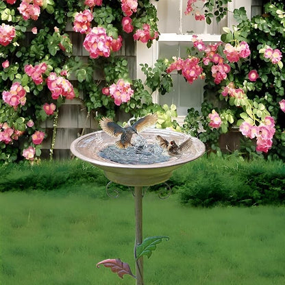 31”H Solar Bird Bath for Outside,Metal Bird Bath with Solar Fountain | Solar Fountain Bird Bath with Metal Stake,Solar Powered Bird Bath for Outdoor Garden Yard Decor