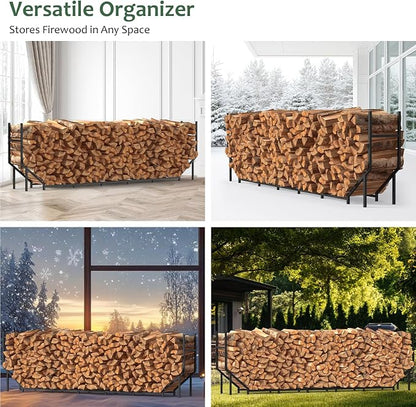 CADUKE 8.2ft Firewood Rack Outdoor & Indoor, Heavy Duty Metal Log Holder Storage Stand, 1/2 Cord Wood Rack Stacker with 1000lbs Capacity, Fire Wood Racks with16 Support Legs, for Patio Deck, Black