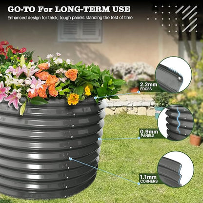 A ANLEOLIFE 30" Extra Tall Galvanized Raised Garden Beds Outdoor, 8x4x2.5ft Oval Metal Planter Boxes for Planting Vegetables, Flowers, Fruits, Eco-Safe & Easy Setup, Quartz Grey