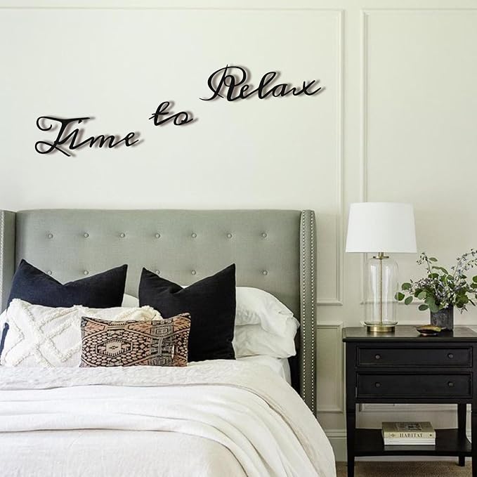 LIYAOLI Time to Relax Signs for Wall Decor,3D Black Metal Bathroom Wall Art Decor Farmhouse,Modern Metal Words Relaxing Decorative,Letter Sign Spa Home Decor