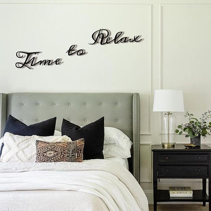 LIYAOLI Time to Relax Signs for Wall Decor,3D Black Metal Bathroom Wall Art Decor Farmhouse,Modern Metal Words Relaxing Decorative,Letter Sign Spa Home Decor