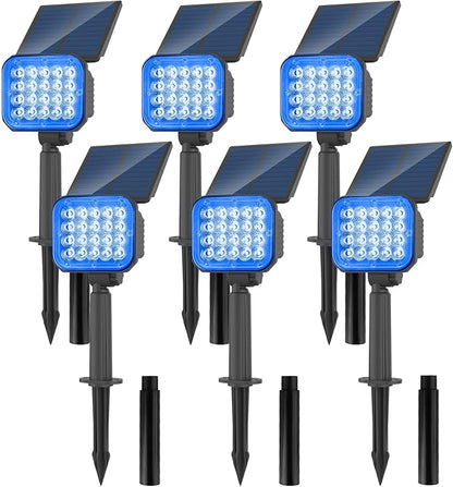 Solar Spot Lights Outdoor, Blue Solar Lights Outdoor Waterproof IP65, Adjustable Panel Landscape Spotlights for Tree Yard Halloween Christmas Landscape Decor, 6 Pack