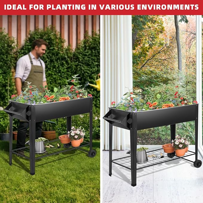 Kendane 32" Elevated Raised Garden Bed Outdoor - Rust-Resistant Metal Spacious Planter Box with Drainage Holes for Patio Balcony Deck Small Space - Grows Vegetables Tomatoes Herbs Flowers