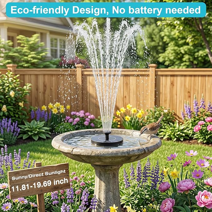 AISITIN Solar Fountain Pump with 6 Nozzles, 2026 Solar Bird Bath Fountains, Upgraded Floating Solar Water Fountain for Garden, Pond, Pool & Outdoor