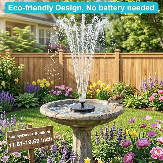 AMZtime Solar Fountain, 2026 Upgraded Solar Water Fountains with 6 Nozzles, Free Standing Floating Solar Powered Water Fountain Pump for Bird Bath, Garden, Pool, Pond and Outdoor