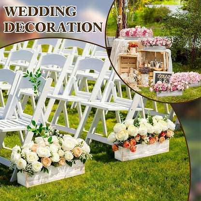 Sintuff 16 Set Rectangle Wooden Planters, 17 x 4 Inch Wood Boxes with Removable Plastic Liner & Floral Foam Blocks, Rustic Wood Planter for DIY Centerpieces Home Wedding Garden Bookshelf Decor