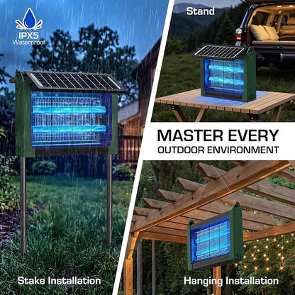 Solar Bug Zapper Outdoor with Dual Solar Panels, PhatroyYee 4500V Cordless Waterproof Mosquito Zapper, Auto On/Off, USB-C & Solar Powered Electric Fly Zapper Trap Killer for Patio Backyard RV Camping