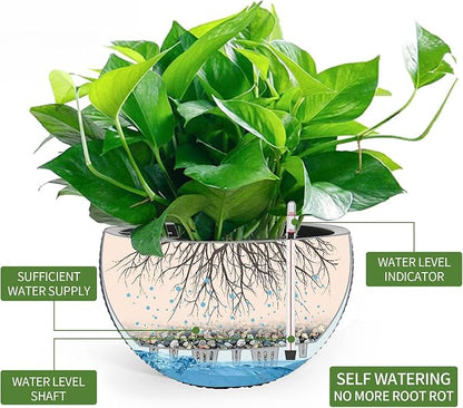 Dexceder 9 Inch Self Watering Hanging Planter (Gray) | Thickened Hanging Basket Flower Plant Pot with Water Level Indicator Indoor Outdoor