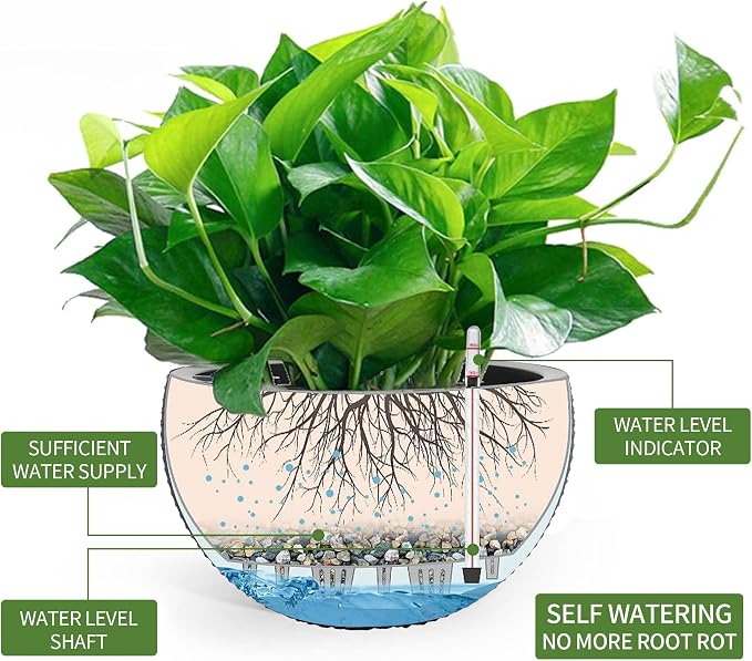 Dexceder 13.5 Inch Self Watering Hanging Planter (Gray) | Thickened Large Hanging Basket Flower Plant Pot with Water Level Indicator Indoor Outdoor