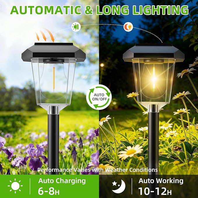 16Pack Solar Pathway Lights Outdoor, Warm White LED Waterproof Solar Lights | Garden Light Solar Powered, Long Lasting, Auto On/Off, 3000K, Stake Landscape Lighting for Outside, Walkway, Lawn, Yard Decor
