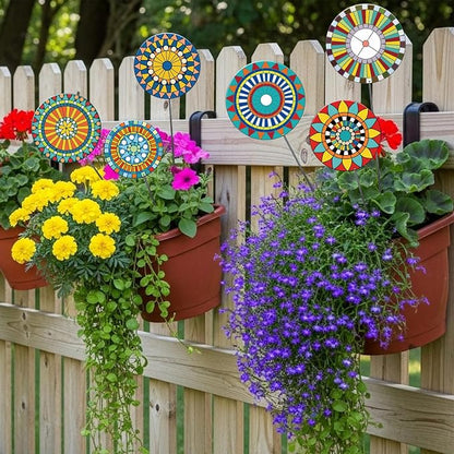 RattanView 6 Pcs Metal Flowers Garden Stake Decor for Outside 11.8 Inch Mandala Flowers Decorative Stakes Yard Decorations Outdoor Yard Art Garden Decorations for Lawn Porch Pathway Patio