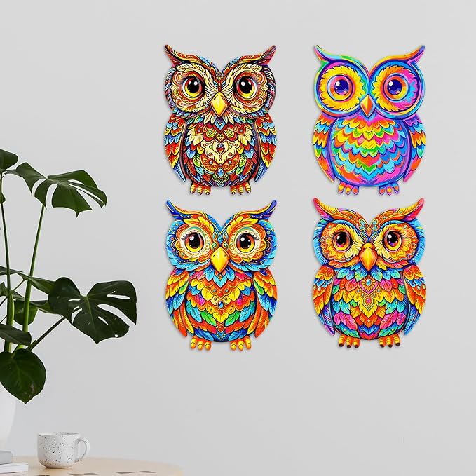 Junware Metal Owl Wall Decor, 4Pcs Owl Iron Wall Art Sculptures Hanging Sculpture Decoration. Outdoor Fence Art for Home Garden, Fence, Patio, Yard, Bedroom Outside Gifts for Adults