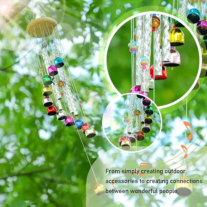 Pleasant Colorful Wind Chimes with 4 Aluminum Tubes 13 Bells with Soothing Sound for Patio Porch Backyard Decoration/Meditation/Yoga…