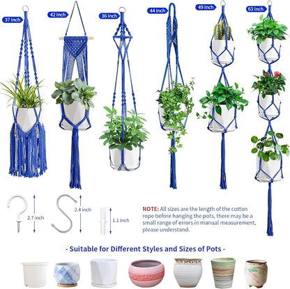 SFENNGPET Macrame Plant Hangers, 6Pack Hanging Planters for Indoor Plants w/ 6 Set Hangers Kit Handmade Macromay Plant Hangers Indoor Flower Pots Holder Stand for Boho Home Décor (POTS NOT Included)