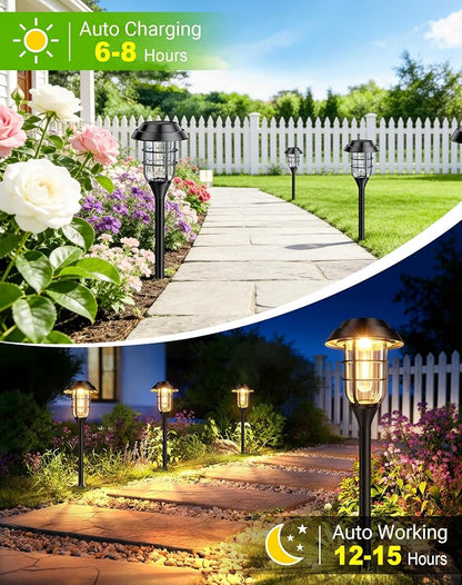 LETMY Solar Pathway Lights Outdoor, 8 Pack Bright Solar Lights Outdoor, IP65 Waterproof Auto On/Off Garden Lights Solar Powered Landscape Lighting for Yard Path Patio Walkway Driveway Pathway - Black