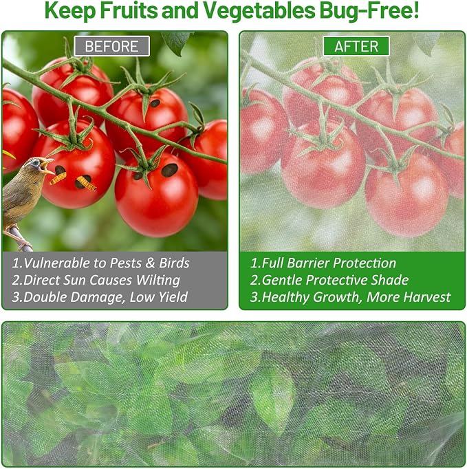 2 Pack Garden Netting for Raised Beds, 4x2FT Raised Bed Cover for Garden Protection, Ultra Fine Mesh Bird Netting Pest Barrier Screen with Drawstring for Protecting Vegetables Fruits Flowers