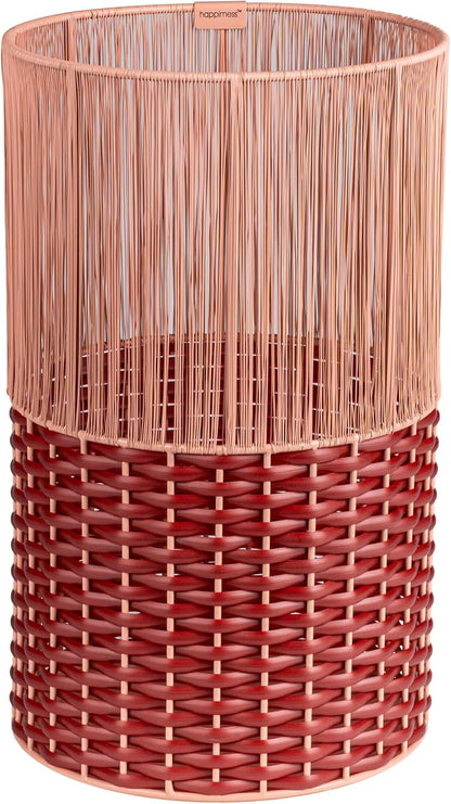 happimess HPM1101C Harper Modern 4.13-Gallon 2-Tone Faux Wicker Cylinder Waste Basket, Pink/Red for Home, Bathroom, Living Room, Office, Bedroom, Kitchen
