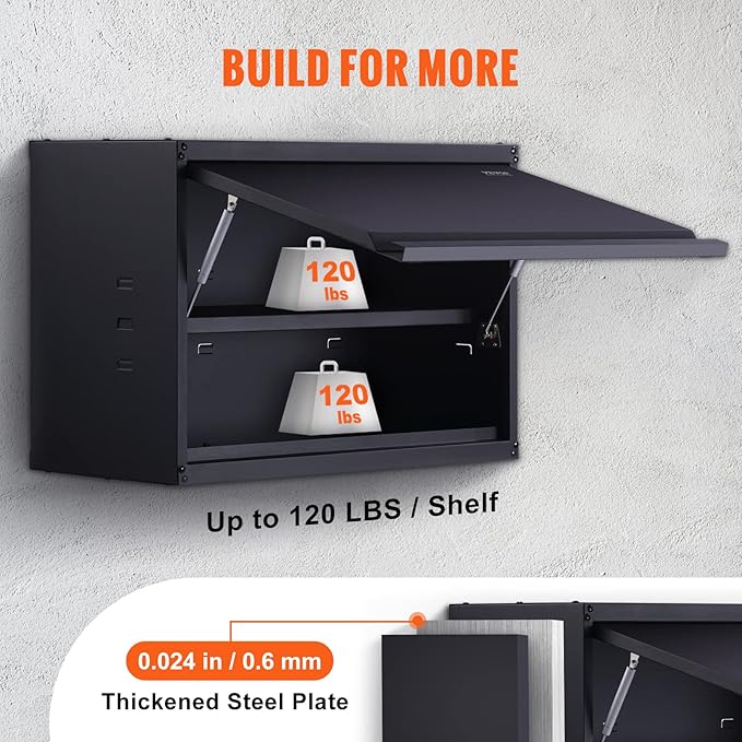 VEVOR Metal Storage Cabinet, 120lbs Load Capacity per Shelf, 20'' Tall Wall-Mounted Powder-Coating Steel Garage Cabinet with Adjustable Shelf, Press to Close & Open Door Perfect for Office Garage Tool