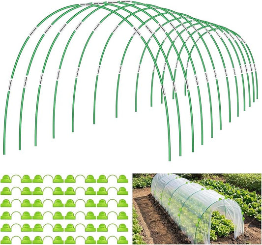 72 Pcs Garden Hoops for Raised beds, 12 Sets of 8 FT Rust-Free Fiberglass Support Greenhouse Hoops Grow Tunnel for Garden Netting Plant Shade Cloth Row Cover DIY Plant Support Garden Stakes