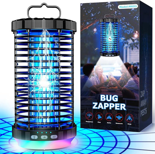 Bug Zapper Outdoor, 2026 Upgraded 3 in 1 Rechargeable Bug Zapper with 5000mAh Battery & LED Night Light, 4000V Cordless Waterproof Mosquito Zapper for Outside,Patio,Backyard,Garden Black 01