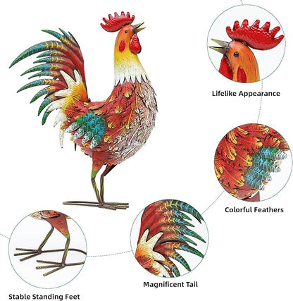 Metal Rooster Yard Decor, 21" Outdoor Garden Statues for Patio | Durable Metal with Hand-Painted Finish, Farmhouse Rooster Chicken Decor for Yard, Garden, Patio, Porch & Kitchen