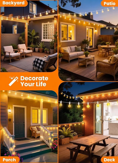 Brightown Outdoor String Lights, 50FT 25 G40 Bulbs Shatterproof Patio Lights, IP65 Waterproof Dimmable Hanging Connectable Globe LED Outdoor Lights for Backyard, Bistro, Porch, Deck, Balcony, White