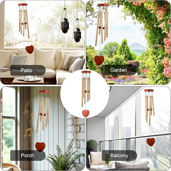 Wind Chimes for Outside – 25.5" Aluminum Windchimes Outdoors for Garden, Patio Decor, Memorial Gifts for Mom, Sympathy Gift for Loss of Loved One, Sister Gifts for Birthdays, Mother's Day(Gold)