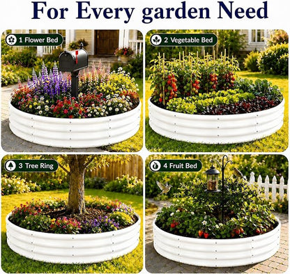 4FT Round Raised Garden Bed, Heavy Duty Galvanized Metal Planter Box for Vegetables, Flowers & Herbs, Rust-Resistant Outdoor Gardening Bed with Modern White Finish & Easy DIY Assembly