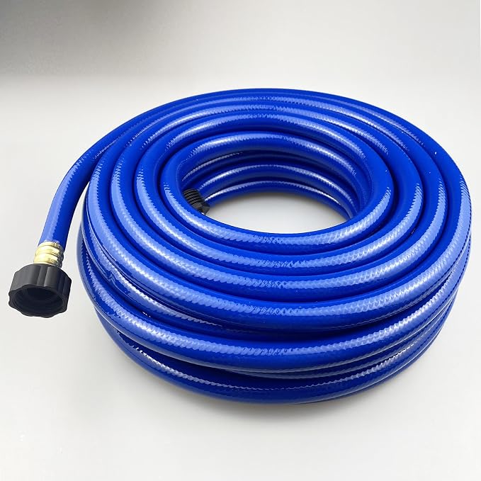 Darnassus PVC Garden Hose 1/2 Inch, 50 FT Flexible Water Hose Blue with Male and Female Plastic Fittings - No Leaking and Lightweight for Household Outdoors Lawns Patio