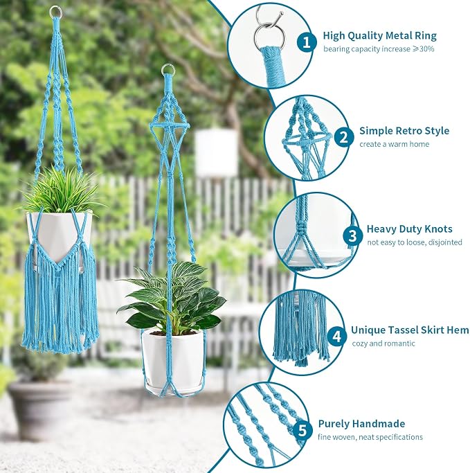 SFENNGPET Macrame Plant Hangers, 6Pack Hanging Planters for Indoor Plants w/ 6 Set Hangers Kit Handmade Macromay Plant Hangers Indoor Flower Pots Holder Stand for Boho Home Décor (POTS NOT Included)