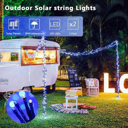 JMEXSUSS 2 Pack Solar Christmas Lights, Total 66 FT 200 LED, Blue and White | Outdoor Waterproof, 8 Modes Solar String Lights for Outside Patio Christmas Tree Garden Yard Xmas Decorations