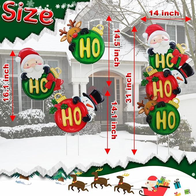 3 Pack Metal Christmas Yard Signs Decor for Multiple Stacked, Christmas Yard Stakes Ball Fall Yard Decor for Outside Garden Lawn Porch