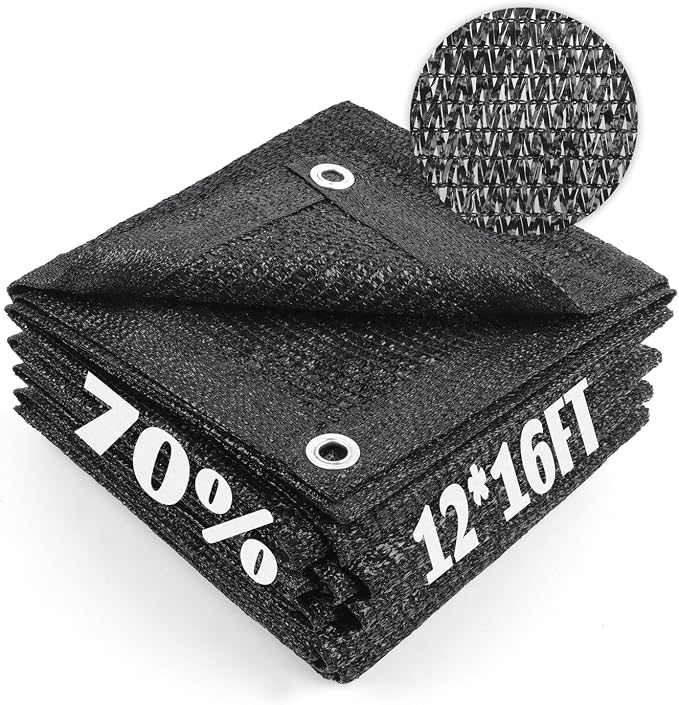 Cool Area 70% Sun Shade Cloth Mesh Tarp with Grommets for Plant Cover 12x16ft Patio Canopy Garden Pergola Greenhouse Car Barn Kennel Black